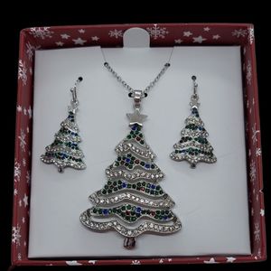 Unbranded Christmas Tree Necklace & Earrings Box Set NWT